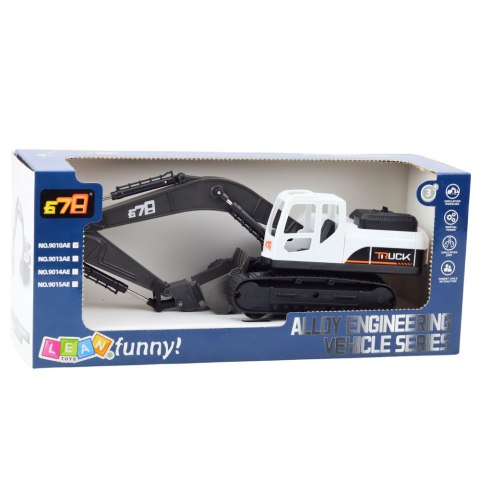 Koparka Gąsienicowa Metalowa Łyżka Ruchome Przeguby Obrót 360° Biała LEAN Toys