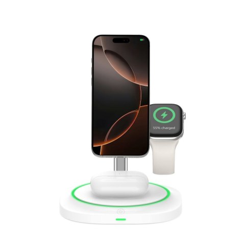Ładowarka indukcyjna 3w1 do smartfona smartwatcha słuchawek Magnetic MagSafe - biała Tech-Protect