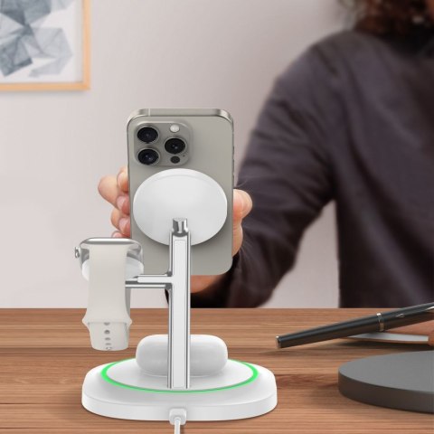 Ładowarka indukcyjna 3w1 do smartfona smartwatcha słuchawek Magnetic MagSafe - biała Tech-Protect