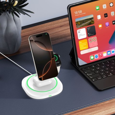 Ładowarka indukcyjna 3w1 do smartfona smartwatcha słuchawek Magnetic MagSafe - biała Tech-Protect