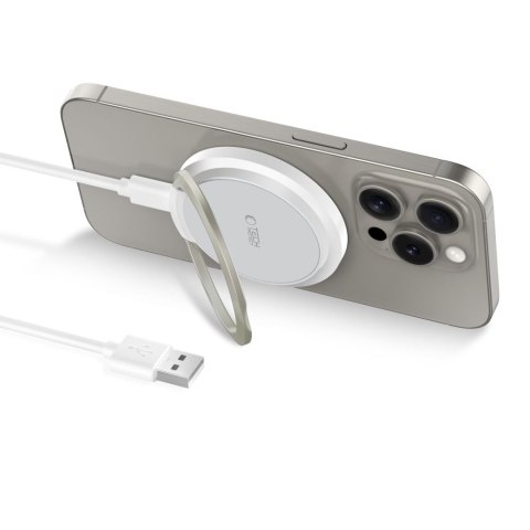 Ładowarka indukcyjna z podstawką kablem USB-A - USB-C MagSafe - biała Tech-Protect