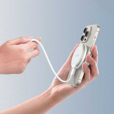 Ładowarka indukcyjna z podstawką kablem USB-A - USB-C MagSafe - biała Tech-Protect