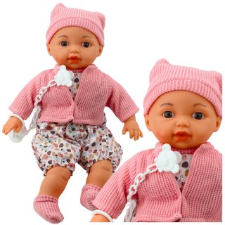Lalka Bobas Sweterek Czapeczka Smoczek Na Łańcuszku Różowa 40cm LEAN Toys