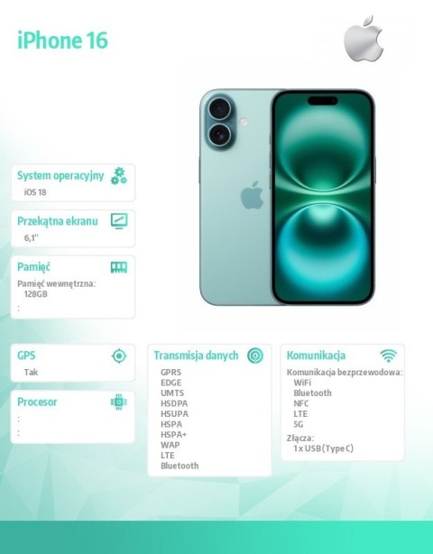IPhone 16 128GB - Berylowa zieleń Apple