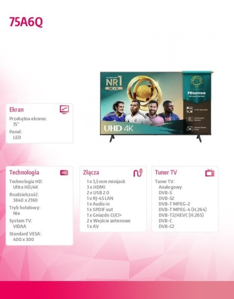 Telewizor LED 75 cali 75A6Q Hisense