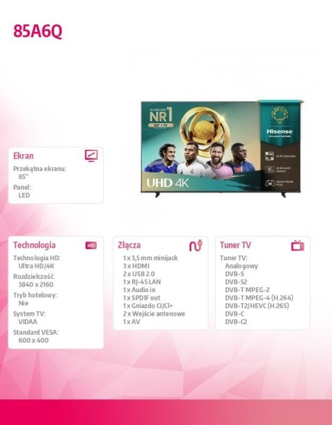 Telewizor LED 85 cali 85A6Q Hisense