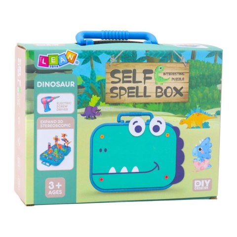 Zestaw Do Skręcania DIY Walizka Układanka Dinozaury Klocki Wkrętarka 228el. LEAN Toys
