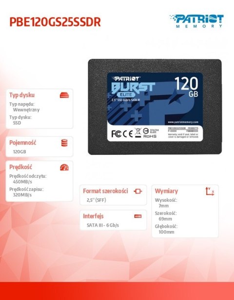 Dysk SSD 120GB Burst Elite 450/320MB/s SATA III 2.5 Patriot