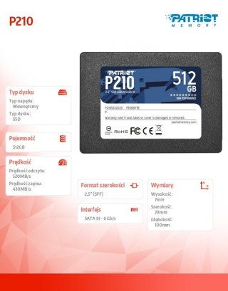 Dysk SSD 512GB P210 520/430 MB/s SATA III 2.5 Patriot