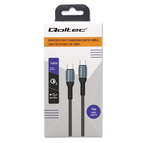 Kabel USB 2.0 typ C | USB 2.0 typ C 100W | QC 3.0 | PD | 1m | Czarny Qoltec