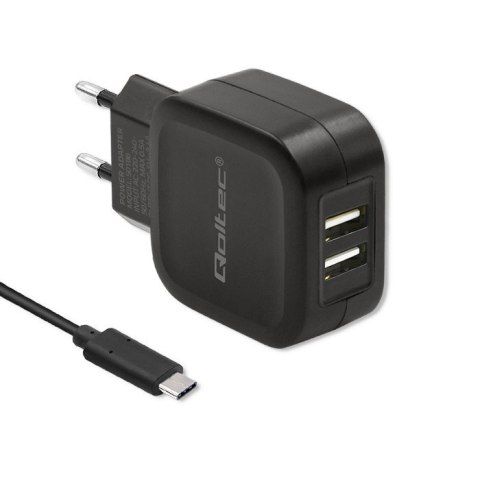 Ładowarka sieciowa 17W | 5V | 3.4A | 2xUSB + kabel USB typC Qoltec