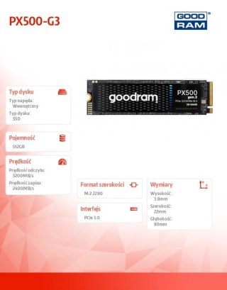 Dysk SSD PX500-G3 512GB M.2 PCIe 3x4 NVMe 2280 3200/2400 GOODRAM