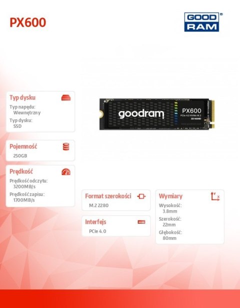 Dysk SSD PX600 250GB M.2 PCIe 4x4 NVMe 2280 GOODRAM