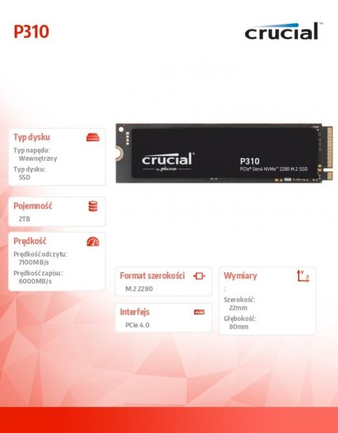 Dysk SSD P310 2TB M.2 NVMe PCIe 4.0 2280 7100/6000 Crucial