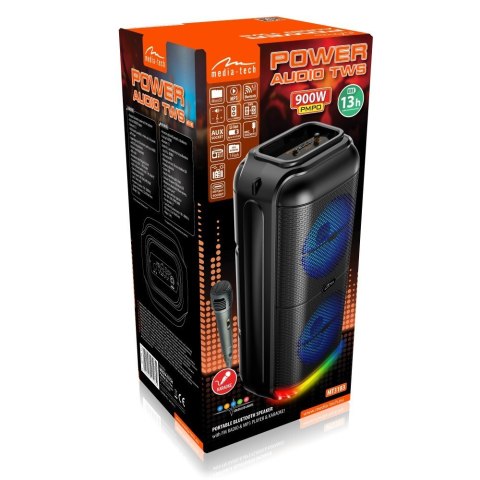 Głośnik BT POWER AUDIO MT3183 Karaoke/Bluetooth 5.3/FM/MP3/MicroSD/USB/AUX/Jack 6.3/USB-C/Iluminacja/RMS 50W/PMPO 900W Media-Tech
