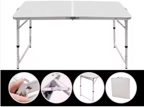 Stół Turystyczny Kempingowy Składany Regulowany Aluminiowy Biały 120x60cm LEAN