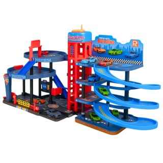 Parking Z Autkami Tor 4 Poziomowy 8 Metalowych Pojazdów Naklejki LEAN Toys