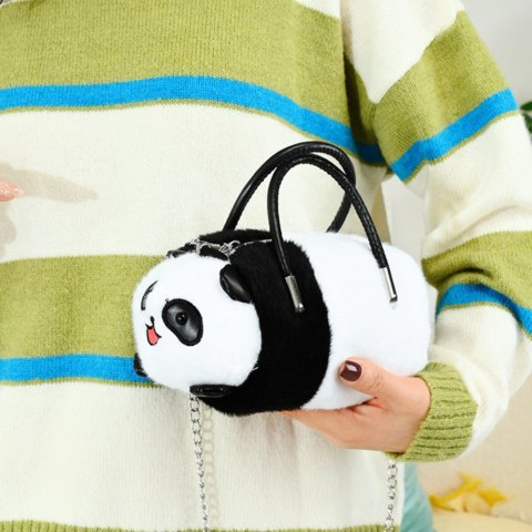 Pluszowa Torba Panda Uchwyty Metalowy Łańcuszek Czarno Biała 20cm LEAN Toys
