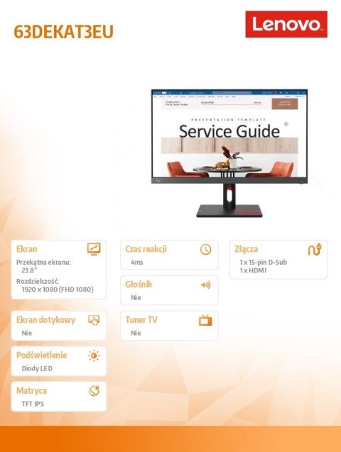 Monitor 23.8 cala ThinkVision S24i-30 WLED LCD 63DEKAT3EU Lenovo