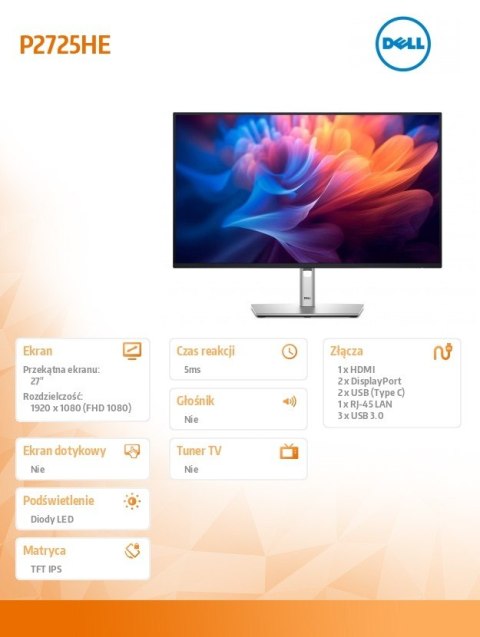 Monitor 27 caliP2725HE IPS LED Full HD(1920x1080)/16:9/HDMI/DP/USB-C/USB/RJ45/5Y Dell