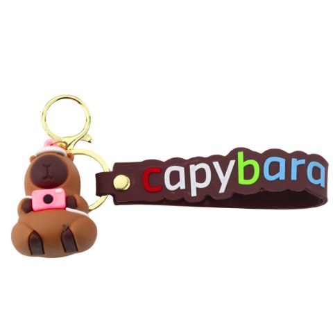 Brelok Figurka Kapibara Z Aparatem i Czapką Zawieszka Karabińczyk Kółko LEAN TOYS