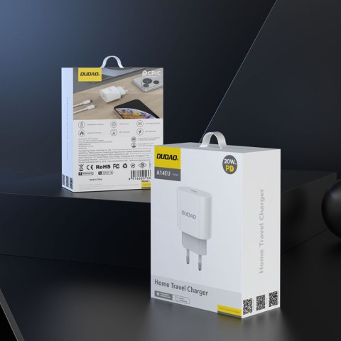 Mała ładowarka sieciowa A14EUC PD 20W USB-C + kabel USB-C - biała DUDAO