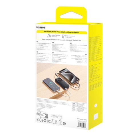 Powerbank 10000mAh 30W z portem USB-C i rozwijanym kablem USB-C Free2Pull - czarny BASEUS