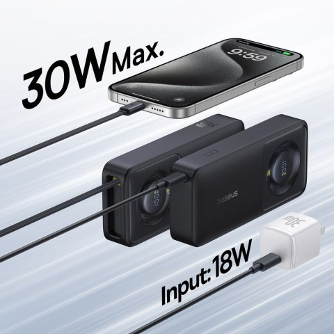 Powerbank 10000mAh 30W z portem USB-C i rozwijanym kablem USB-C Free2Pull - czarny BASEUS