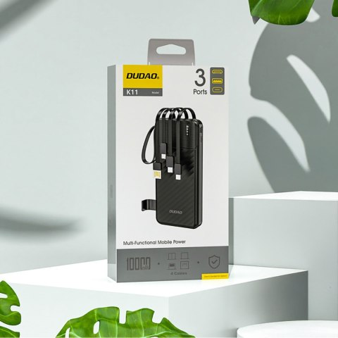 Powerbank K11 10000mAh z wbudowanymi kablami - czarny DUDAO