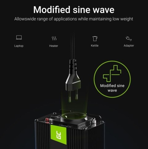 Przetwornica Napięcia Inwerter 12V na 230V 1000W/2000W Modyfikowana sinusoida Green Cell