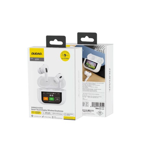 Słuchawki U19 douszne TWS bezprzewodowe Bluetooth 5.3 z wyświetlaczem LED - białe DUDAO