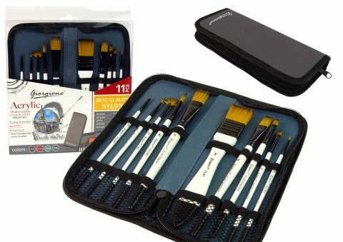 Zestaw Artysty W Piórniku Pędzle Akrylowe 10 Sztuk LEAN