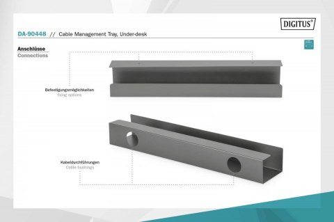 Kanał stalowy do organizacji kabli / listew zasilających pod biurkiem, montaż śruby, 60 cm, czarny Digitus