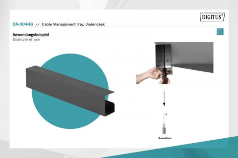 Kanał stalowy do organizacji kabli / listew zasilających pod biurkiem, montaż śruby, 60 cm, czarny Digitus