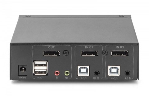 Przełącznik KVM, 2 portowy, 4K 60Hz, 2xDisplayPort IN, 1xDisplayPort OUT, 2xUSB, 2xAudio IN&OUT Digitus