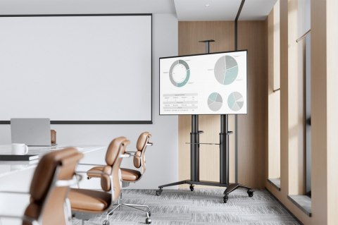 Stojak mobilny pojedynczy z półką i uchwytem na kamerę, 1xLCD max. 120" max. 140kg, VESA max. 1000x600 Digitus