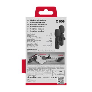 Mikrofony krawatowe bezprzewodowe z odbiornikiem USB-C czarne - 2szt. SBS