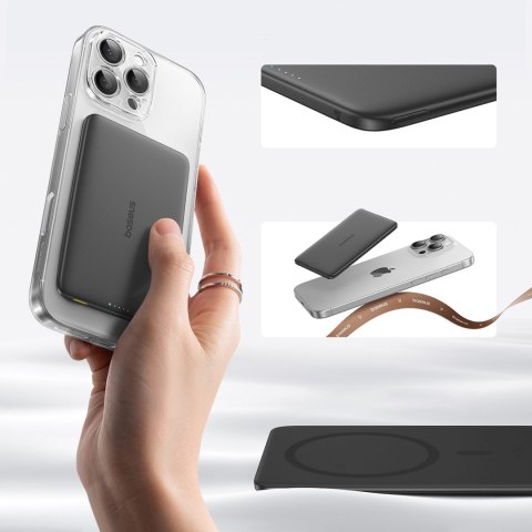 Powerbank magnetyczny Ultra-Slim 5000mAh 20W PicoGo AM41 MagSafe z kablem USB-C 30cm - czarny BASEUS