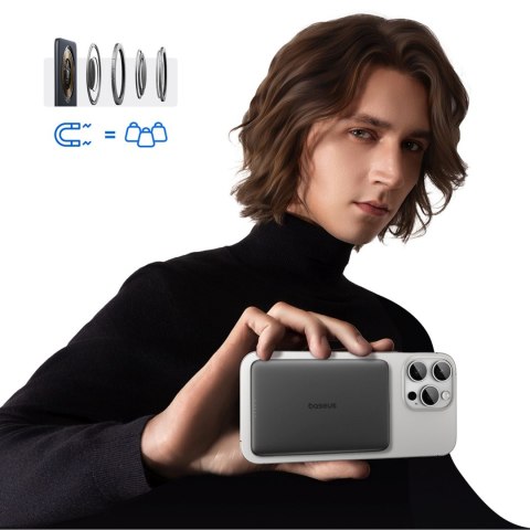Powerbank magnetyczny Ultra-Slim 5000mAh 20W PicoGo AM41 MagSafe z kablem USB-C 30cm - czarny BASEUS