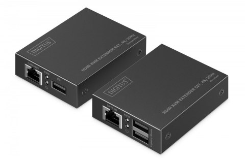 Przedłużacz (extender) po skrętce kat.6 HDMI 4K/30Hz z KVM USB 1.1 do 40m/70m, max. 253 odbiorniki, sterowanie IR - zestaw (odbi Digitus