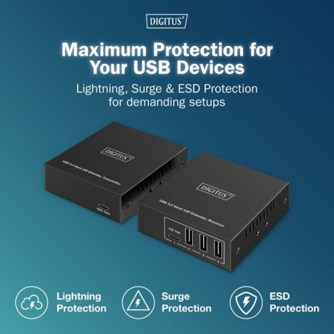 Przedłużacz (extender) po skrętce kat.6A USB 3.1 Gen1 do 100m, 3x USB-A, 1x USB-C do 5 Gbps, 1x RJ45 (Gigabit Ethernet) - zesta Digitus