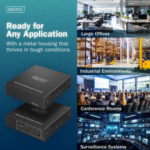 Przedłużacz (extender) po skrętce kat.6A USB 3.1 Gen1 do 100m, 3x USB-A, 1x USB-C do 5 Gbps, 1x RJ45 (Gigabit Ethernet) - zesta Digitus
