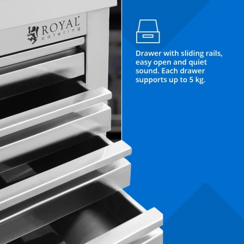 Szafka gastronomiczna na ciasto do pizzy stalowa 7 szuflad 50 x 70 cm Royal Catering