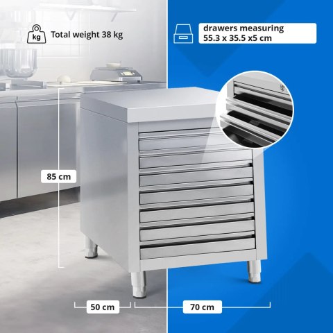 Szafka gastronomiczna na ciasto do pizzy stalowa 7 szuflad 50 x 70 cm Royal Catering