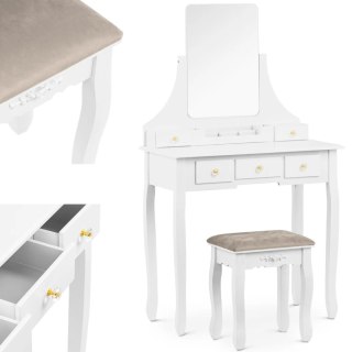 Toaletka kosmetyczna z lustrem taboretem organizerem 5 szuflad - biała UNIPRODO