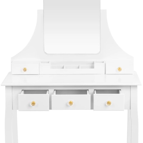 Toaletka kosmetyczna z lustrem taboretem organizerem 5 szuflad - biała UNIPRODO