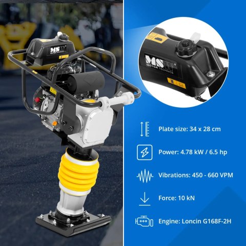 Ubijak skoczek zagęszczarka stopowa do betonu spalinowa 6.5 KM 34 x 28 cm MSW