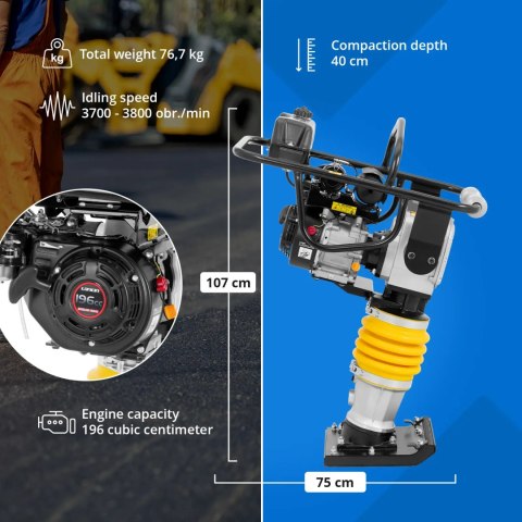 Ubijak skoczek zagęszczarka stopowa do betonu spalinowa 6.5 KM 34 x 28 cm MSW