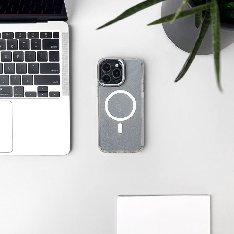 Etui brokatowe na Samsung Galaxy S25 Edge MagSafe Glitter Case - białe HURTEL