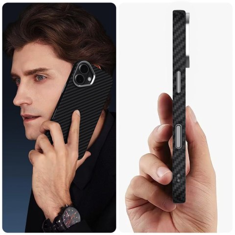 Etui ochronne case na iPhone 17 MagSafe Ion Carbon - czarno-srebrne Tech-Protect